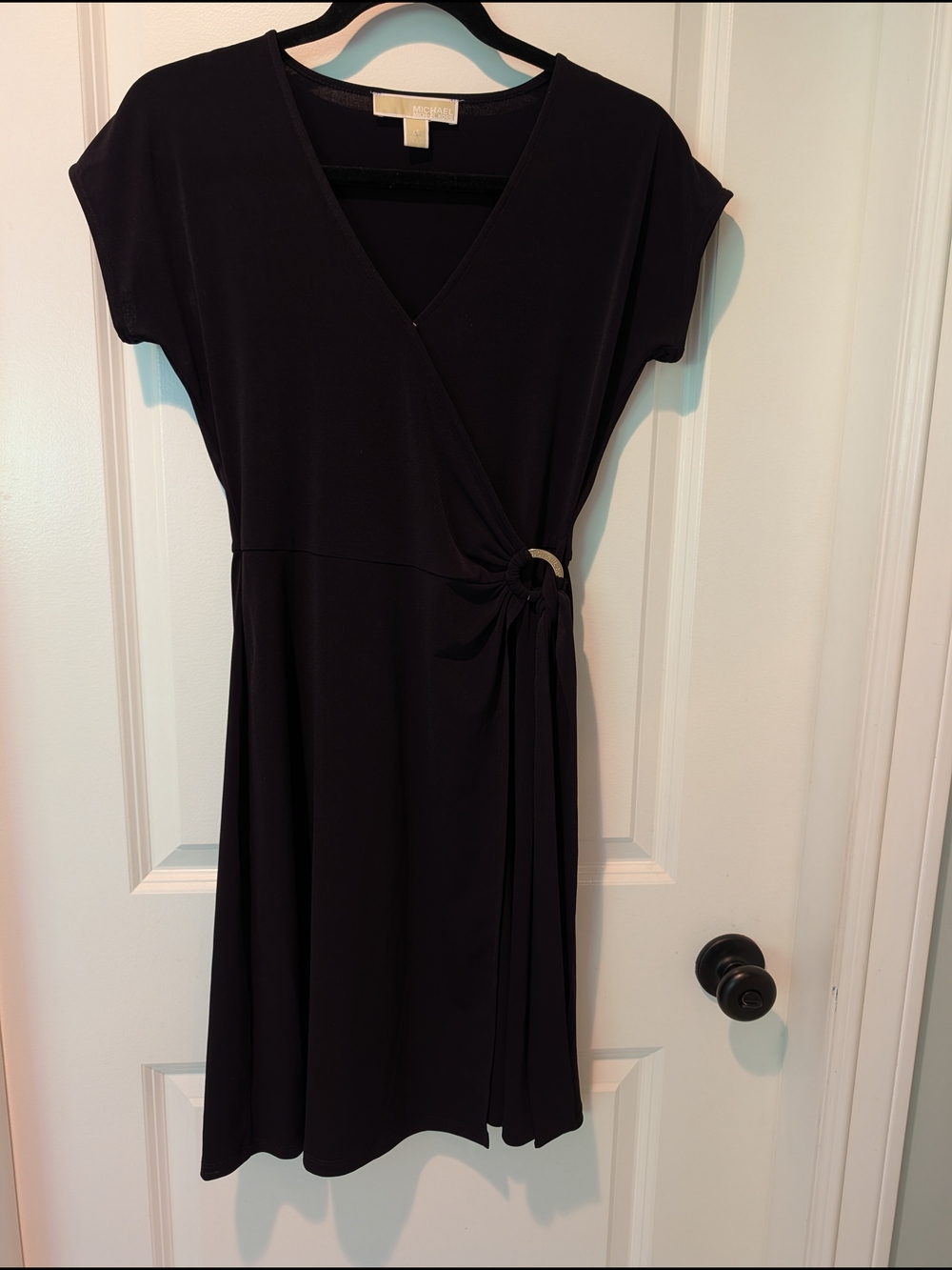 MICHAEL Michael Kors Black Faux Wrap Gold Ring Dress XS